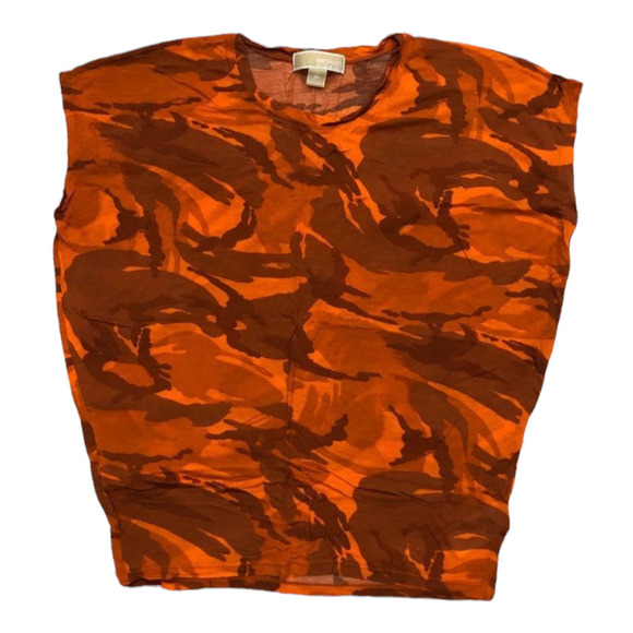 Michael Michael Kors Women's Orange Camo Cap Sleeve Tee Top Blouse Size XS - Picture 2 of 4
